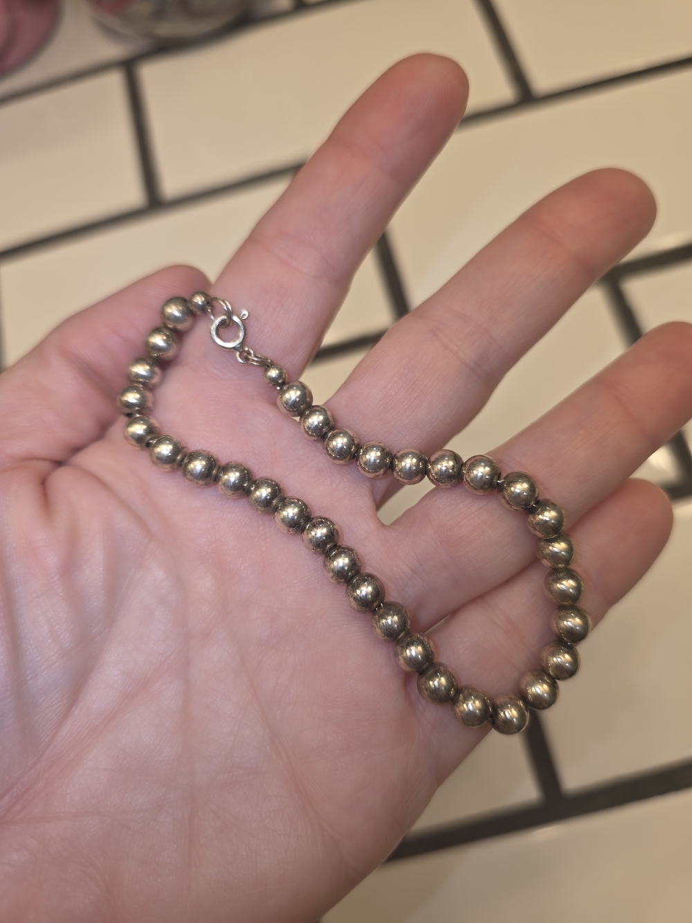 Vintage Sterling Silver Beaded Bracelet 1970's 9" Mens Or Anklet